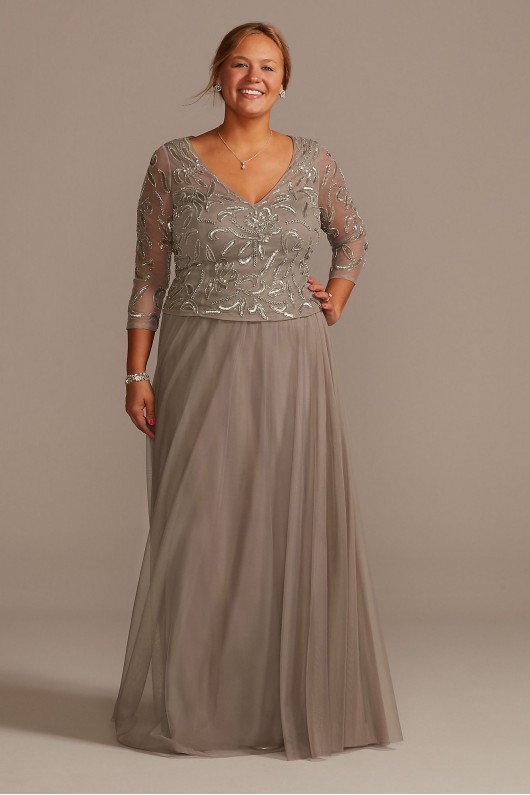 Plus Size A-Line Mesh Dress with Beaded Top  WGIN18806W