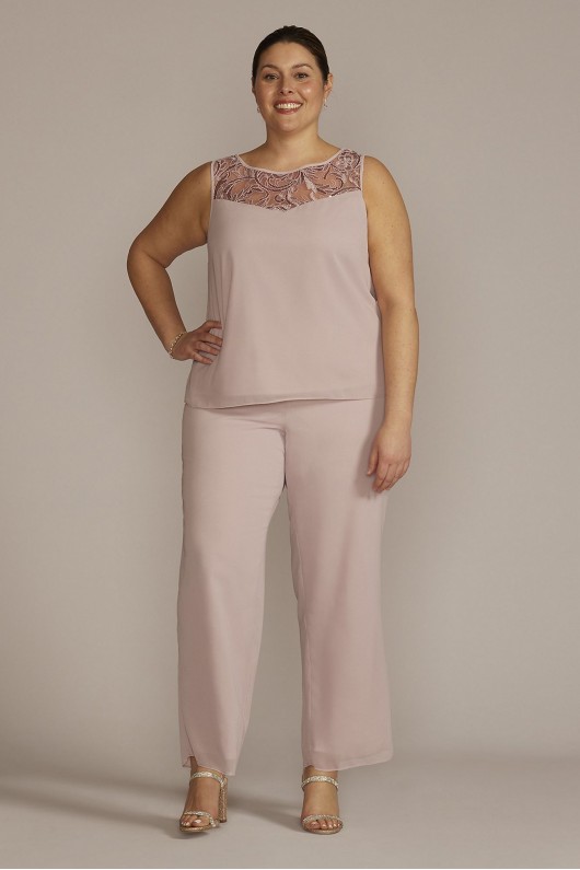 Plus Size Embroidered Chiffon Three-Piece Pantsuit Le Bos 29852
