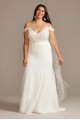 Plus Size Floral Applique Bodice Cold Shoulder Crepe Wedding Dress 9WG3977