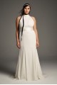 Plus Size Halter Bow Emebllished White Crepe Wedding Gown 8VW351263