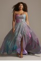 Plus Size Long A-line Lace-Up Back Metallic Iridescent Glitter Dress 2139D