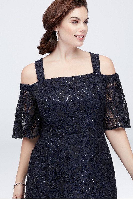 Plus Size Off the Shoulder Allover Sequined Lace Dress Style 84121011