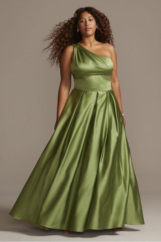Plus Size Olive One Shoulder Long Satin 2025BNW Dress with Strappy Back