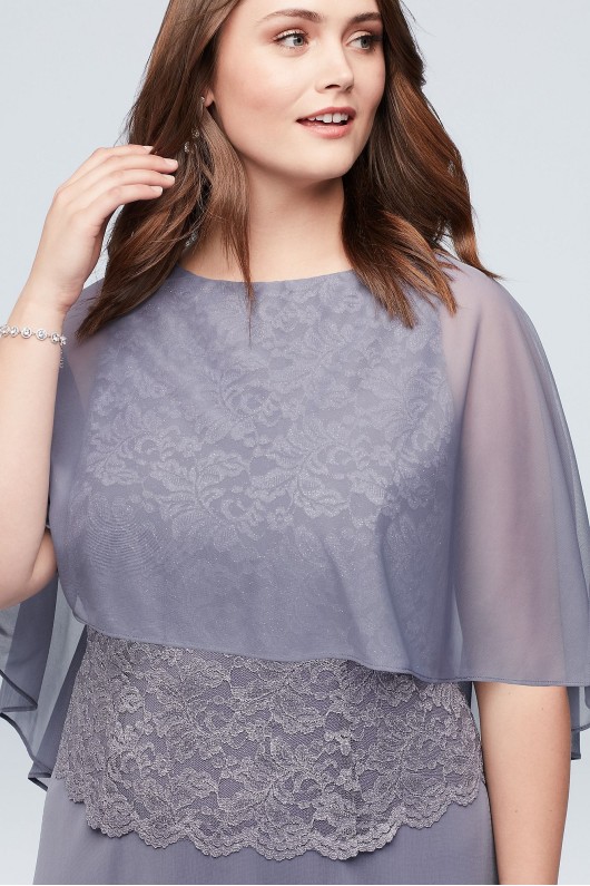 Plus Size Open-Back Capelet Lace and Mesh 850510 Dress