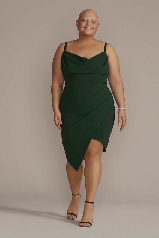 Plus Size Ruched Crepe Dress with Asymmetrical Hem Emerald Sundae GCVP3405