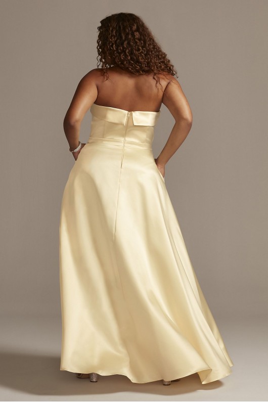 Plus Size Strapless Long Satin Prom Ball Gown with Skirt Slit Style 3194XW