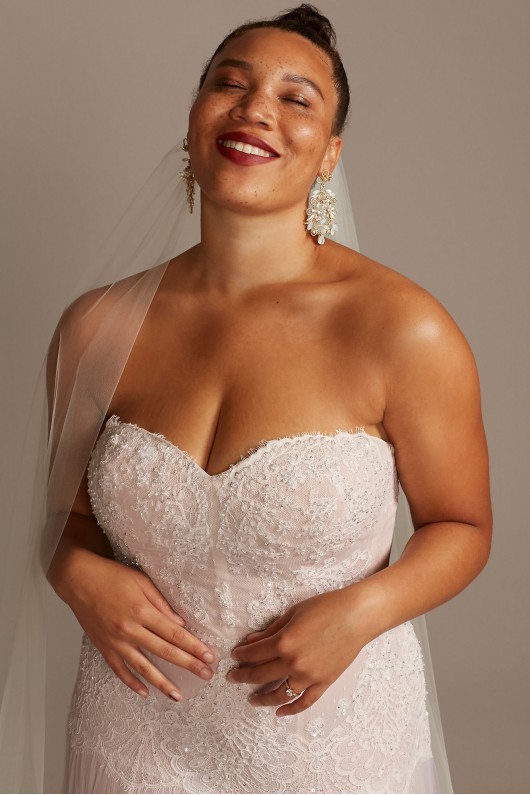 Plus Size Strapless Sweetheart Neckline 8MS251204 Style Banded Lace Bridal Dress