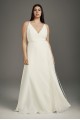 Plus Size Tank V Neck Crepe Bridal Gown with Jeweled Crisscross Back 8VW351495
