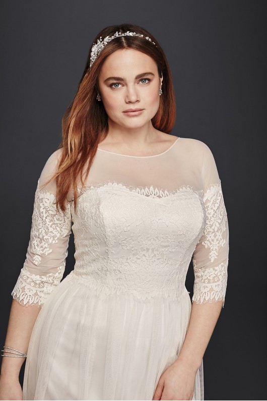 Plus Size Wedding Dress with Lace Sleeves 9WG3817