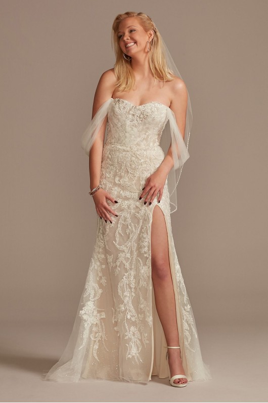 Removable Sleeves Tall Bodysuit Wedding Dress  4XLMBSWG881