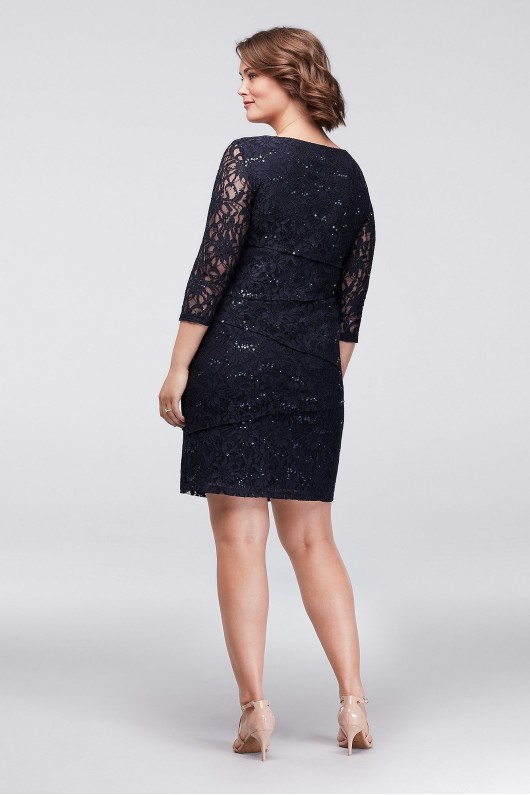 Ronni Nicole 121508 Asymmetric Tiered 3/4 Sleeves Lace Plus Size Sheath Dress