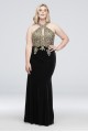 Round Neck Metallic Lace and Jersey Plus Size Gown XS10096W