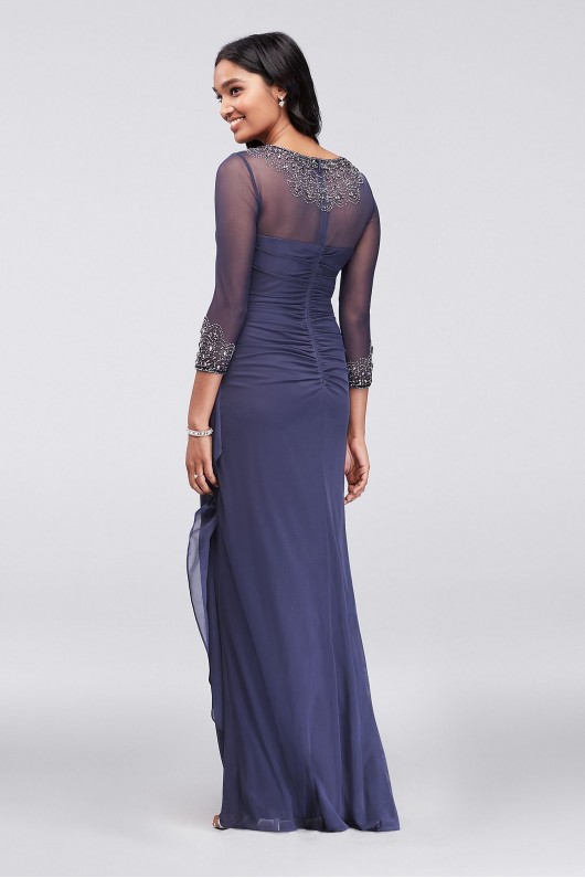 Ruched Illusion Mesh Sheath Gown with Jeweled Neck 1328331