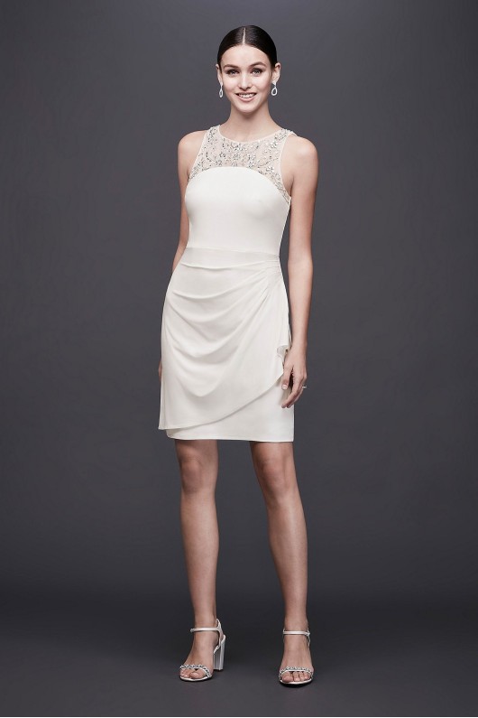 Ruched Jersey Short Dress with Beaded Neckline 184179DB
