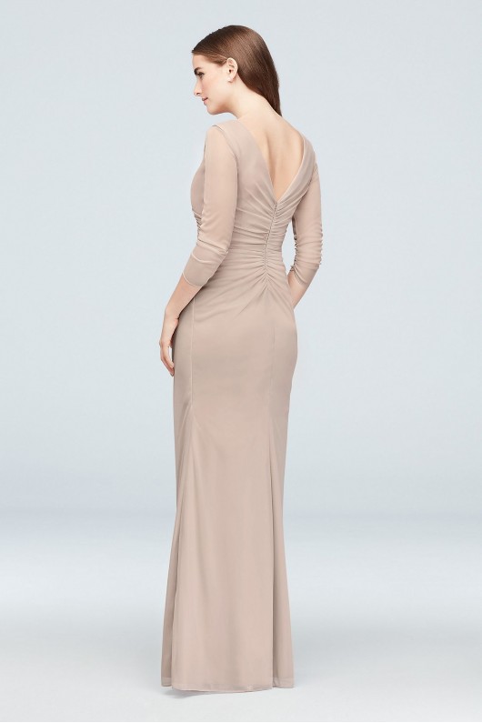 Ruched Mesh 3/4-Sleeve Bridesmaid Dress F19945