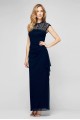 Ruched Mesh Cap Sleeve Sheath with Cutout Back 112388