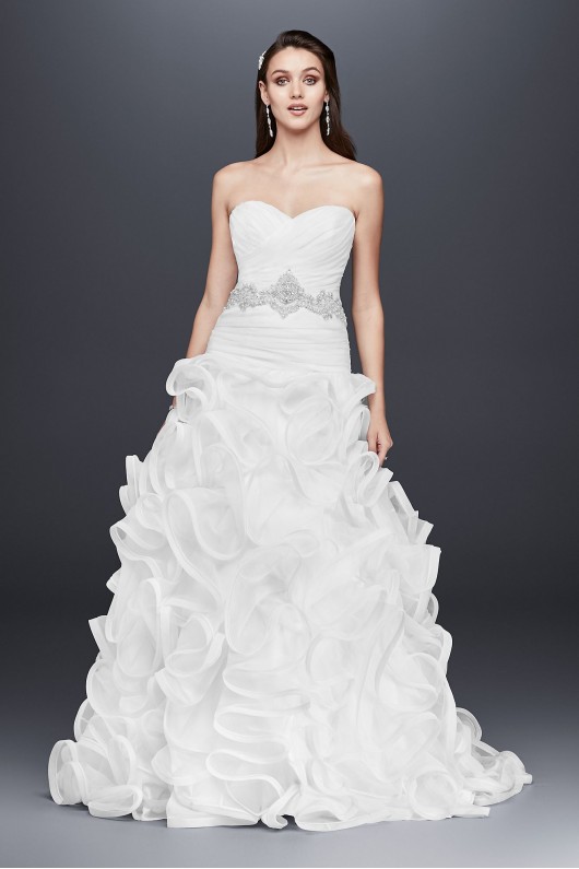 Ruffled Skirt Wedding Gown with Embellished Waist SWG492