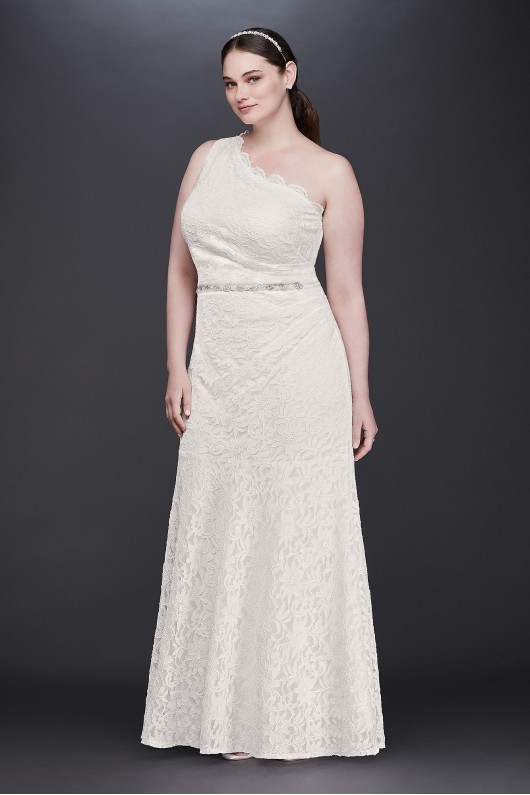 Scalloped One-Shoulder Lace Plus Size Gown 183668DBW