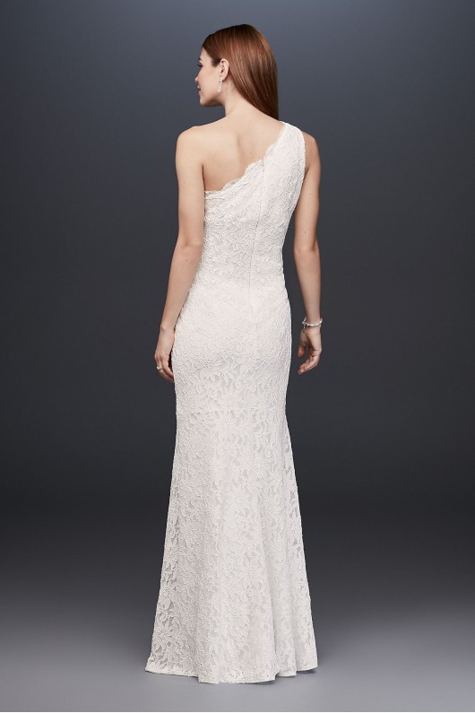 Scalloped One-Shoulder Lace Sheath Gown 183668DB