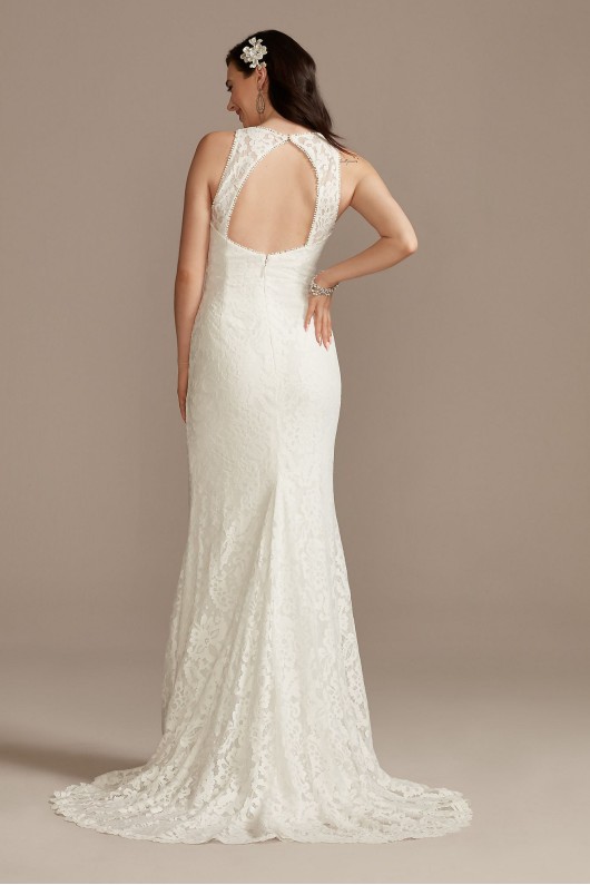 Scalloped Stretch Lace Halter Tall Wedding Dress DB Studio 4XLWG4047