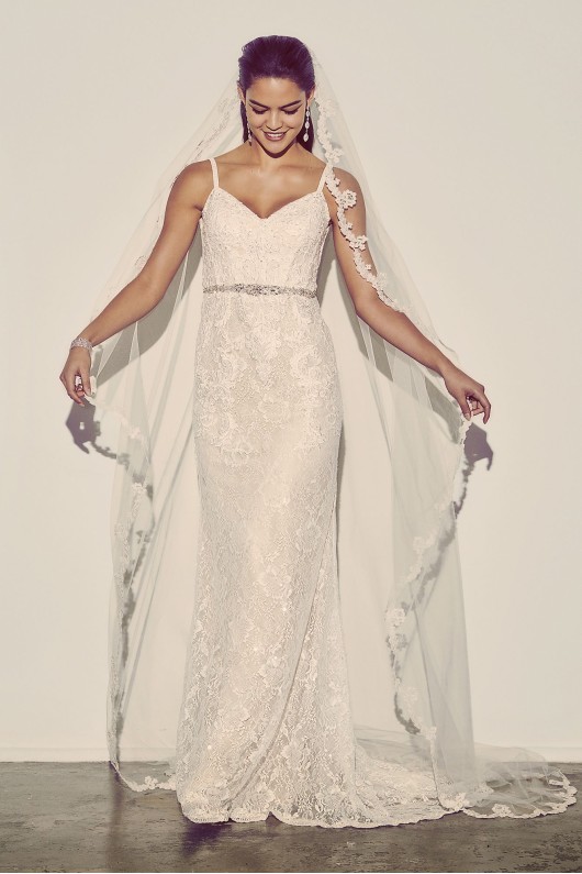 Sequin Lace Sheath Wedding Dress with Crystal Belt 4XLSWG819
