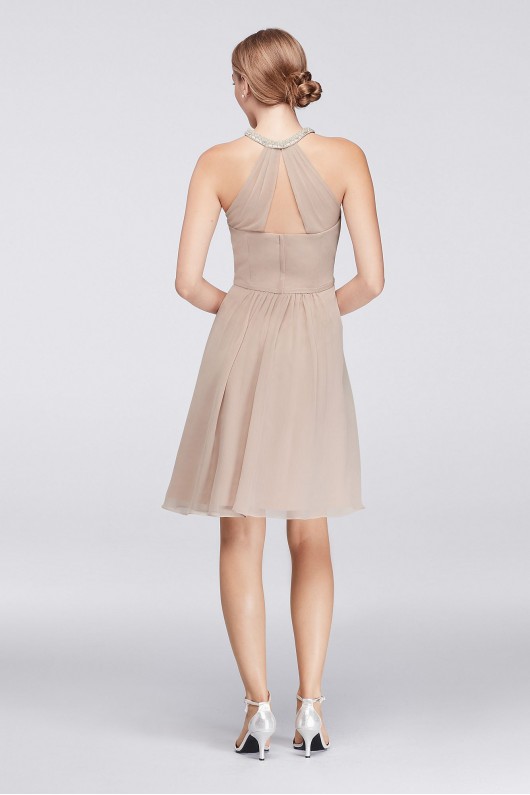 Short Chiffon Dress with Beaded Illusion Neck W11082