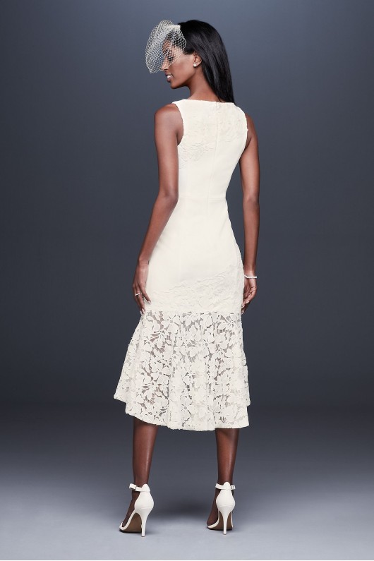 Short Crepe Dress with Asymmetric Lace Flounce 184765DB