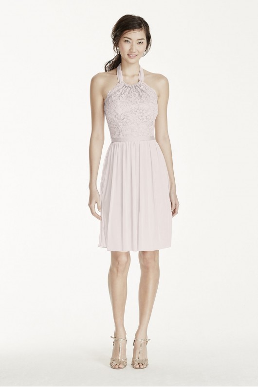 Short Lace Mesh Dress with Halter Neckline F17020