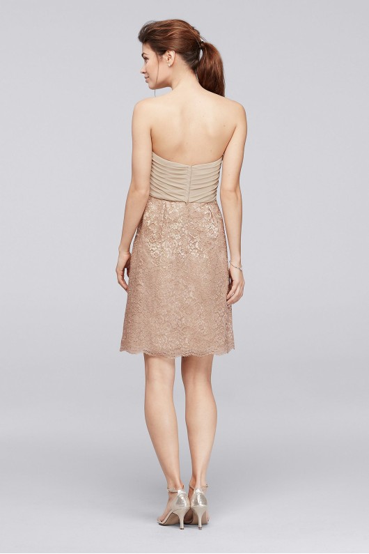 Short Metallic Lace Bridesmaid Dress with Pleating F19217M