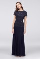 Short-Sleeve Floral Lace and Chiffon Mermaid Dress Onyx 649944