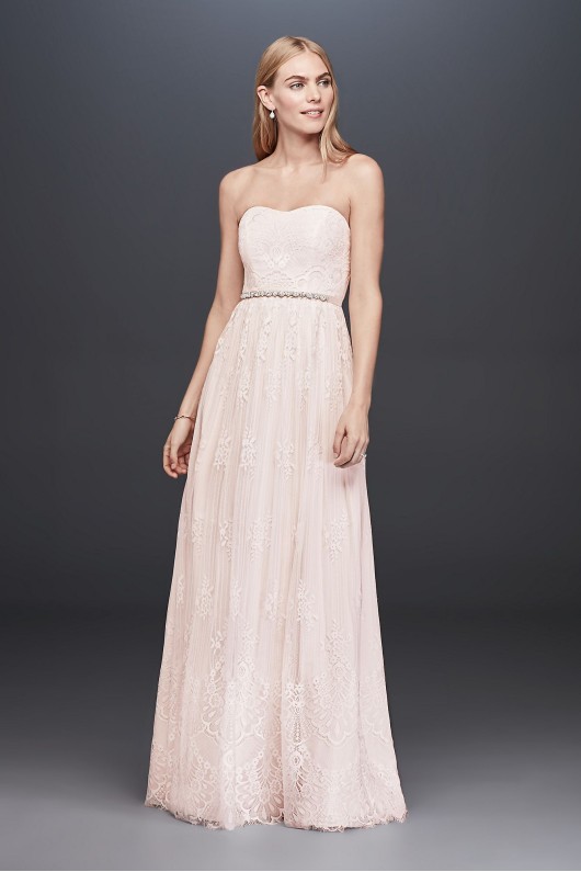 Soft Floral Lace Sheath Gown with Blush Lining SDWG0622