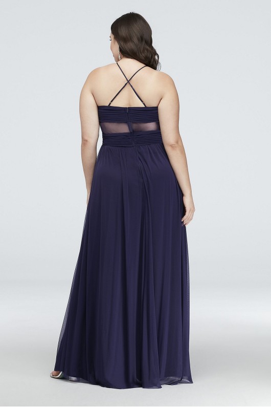 Soft Pleated Mesh Plus Size Gown with Illusion Bac Haute Nites 130240W