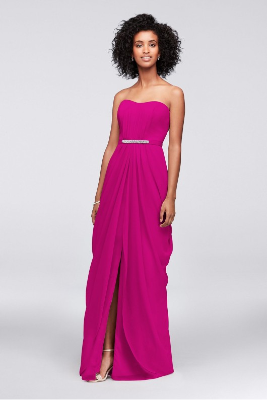 Strapless Bridesmaid Dress with Draped Swag Skirt F19650