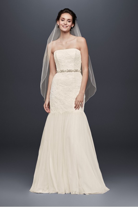 Strapless Lace Trumpet with Tulle Skirt KP3765