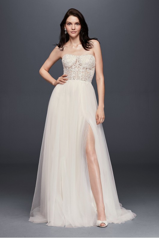 Strapless Wedding Dress with Tulle Slit Skirt SWG764