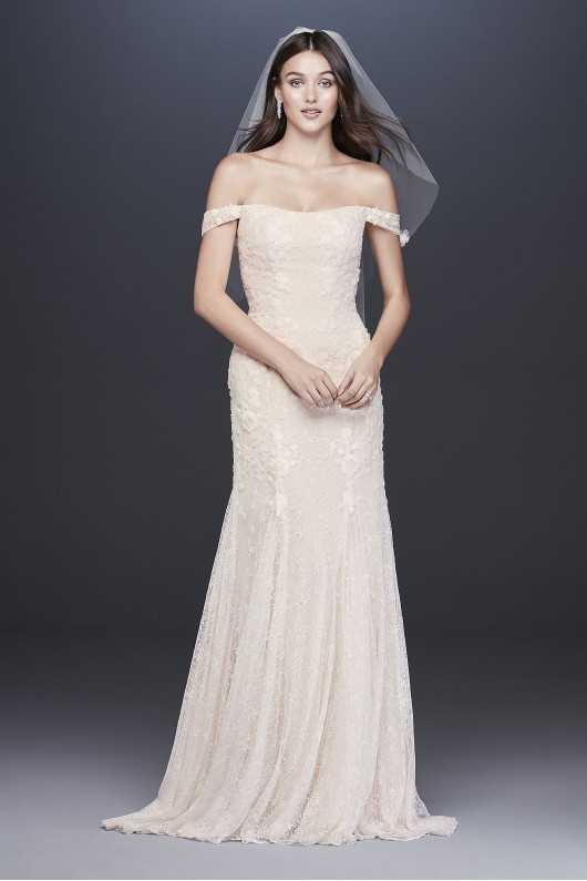 Swag Sleeve Layered Lace Trumpet Wedding Dress MS251196