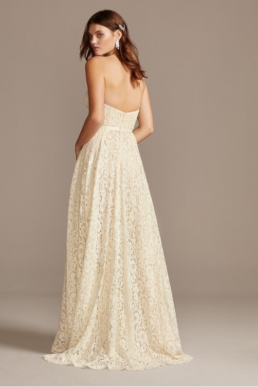 Sweetheart Plunge Lace Wedding Dress with Sash WG3993
