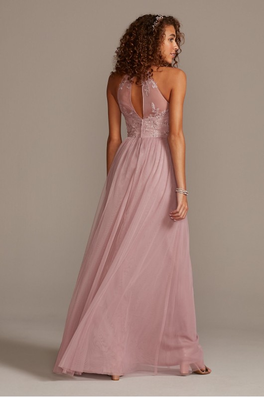 Tall New Halter Neck Long Net Bridesmaid Gown Style 4XLF20118