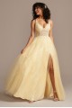 Tank V Neck Long A-line Lace Appliqued Tulle Prom Dress Style 1117BN