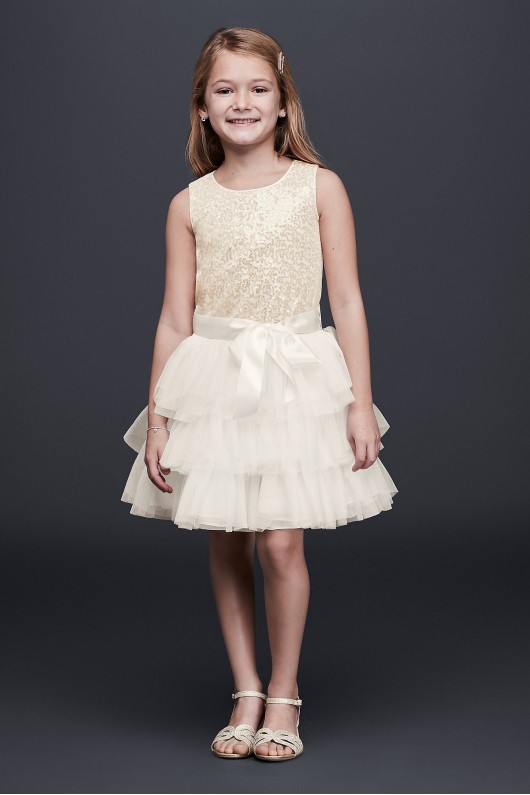 Tiered Tulle Flower Girl Dress with Sequin Bodice Bonnie Jean S79607DV