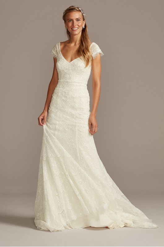 Timeless Chantily Lace Fit and Flare Wedding Dress with Cap Sleeves Style MS251206