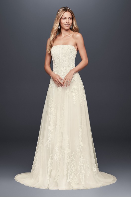 Trailing Floral Lace Wedding Gown with Capelet MS251186