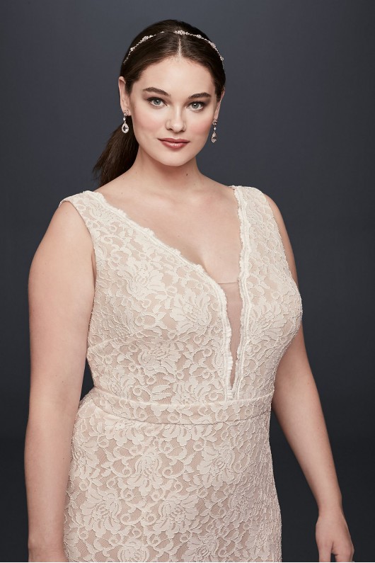 V-Neck Lace Sheath Plus Size Wedding Dress XS8491W