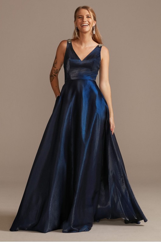 V-Neck Satin Ball Gown with Crystal Strap Details  WBM2396