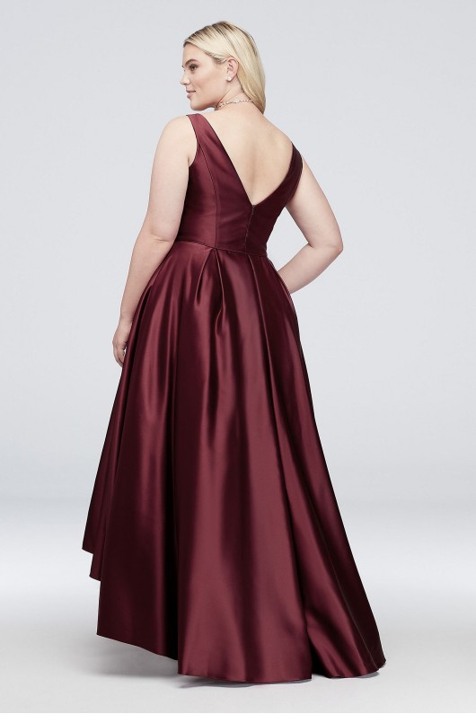 V-Neck Satin Plus-Size Tank Ball Gown with Pleats A19763DW
