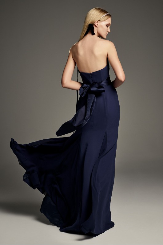 V-Wire Crepe Bridesmaid Dress with Wide Satin Sash VW360453
