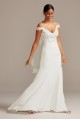WG3977 Style Long Fitted Floral Applique Sheer Bodice Crepe Wedding Dress