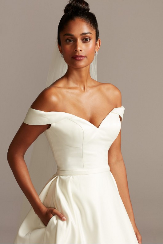 WG3979 Style Off the Shoulder Satin Petite Bridal Gown with Pockets