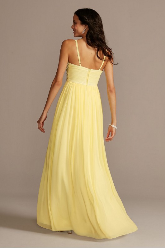 X36835CA7 Plunging Chiffon Gown with Embellished Bodice