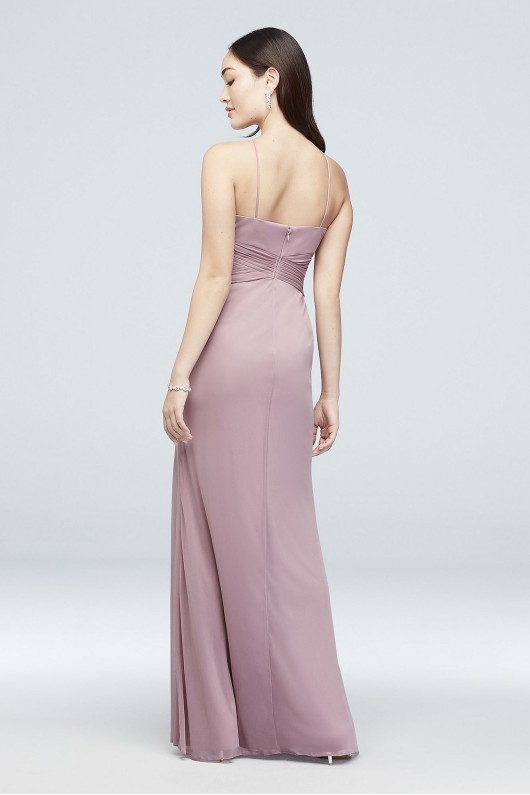 Y-Neck Mesh Bridesmaid Dress with Pleated Waist Reverie AP2E204566